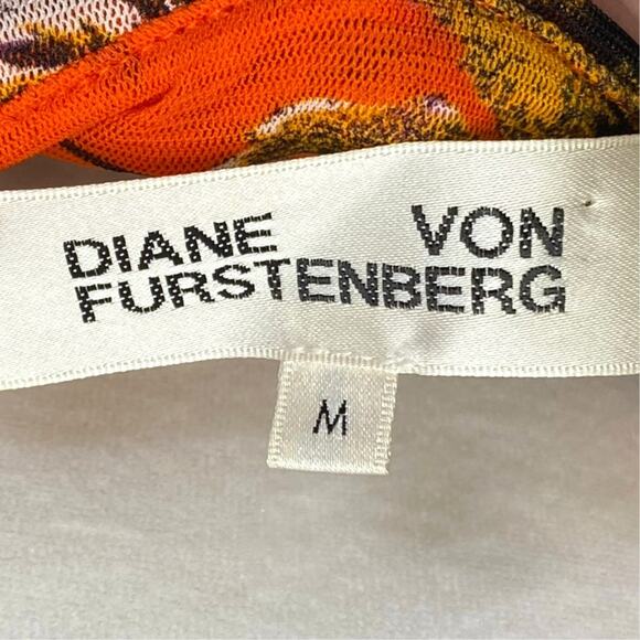 Diane Von Furstenberg Celestia Maxi Dress Orange Floral Sz M Ruched Mesh DVF - Picture 4 of 8